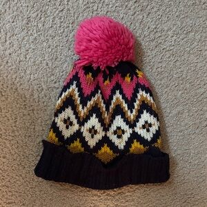 Old Navy Zigzag Knit Beanie with Pink Pom-Pom